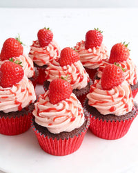 Chocolate and Strawberry Cupcakes with Strawberries On Top