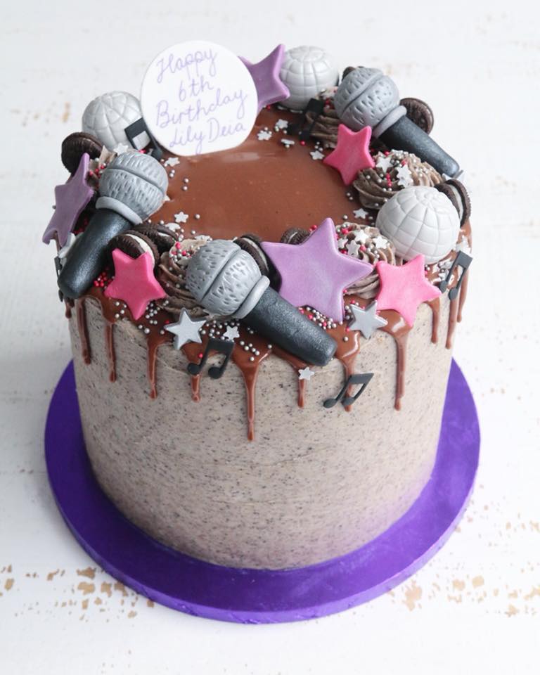 Microphone and Disco Balls Drip Cake