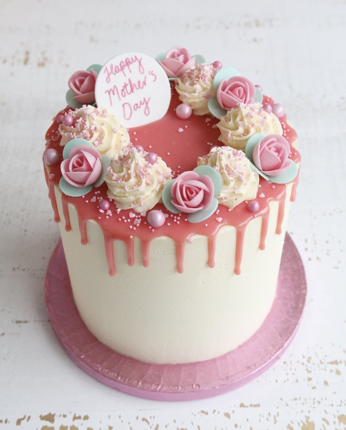 Mother's Day Roses Drip Cake