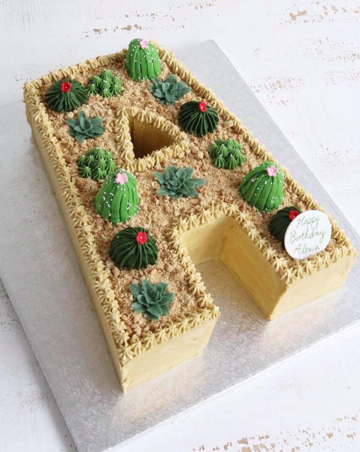 Letter A Cactus Succulent Birthday Cake