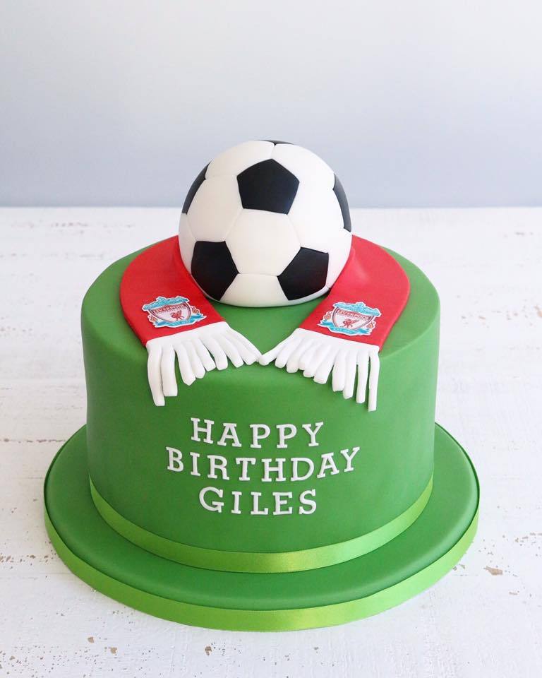 Birthday Cake with Football and Liverpool Scarf