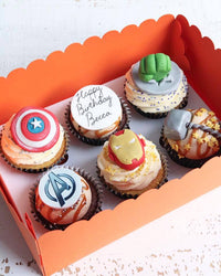 Marvel Avengers Cupcakes with Captain America, Thor, The Hulk and Iron Man