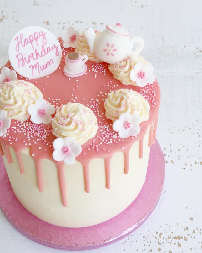 Birthday Teapot Pink Drip Cake