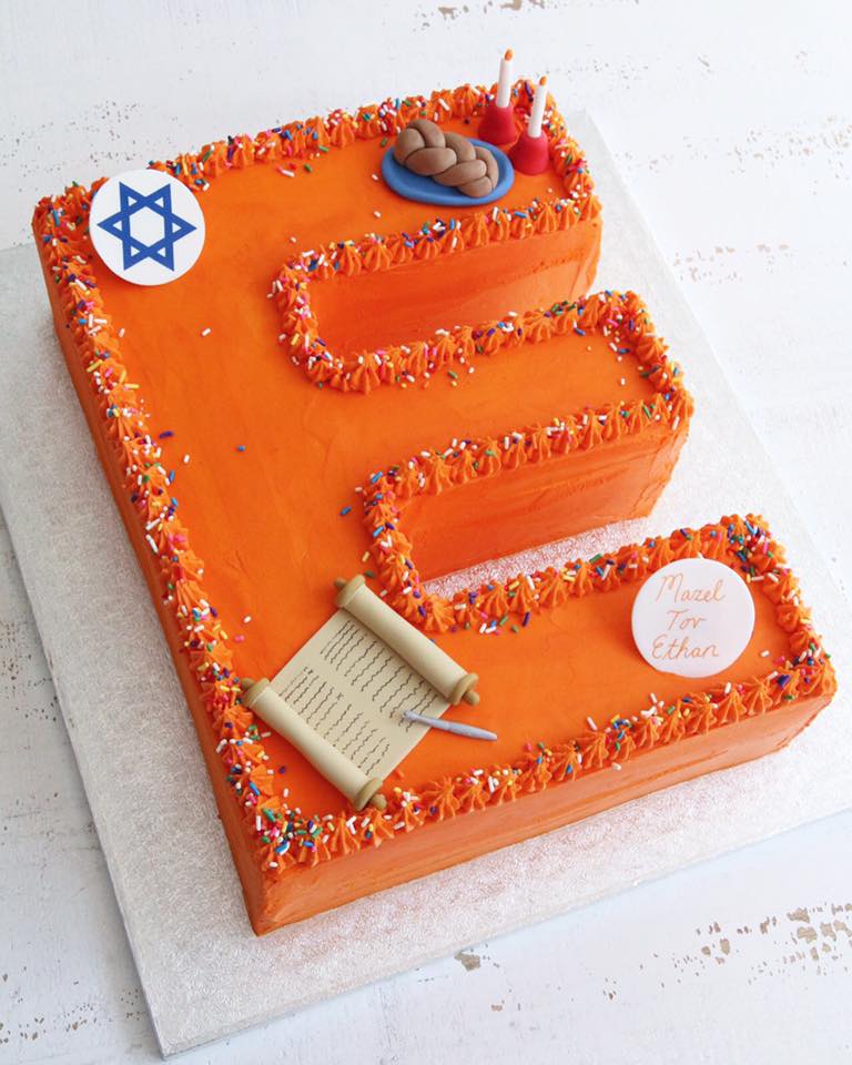 Orange Letter E Bar Mitzvah Cake