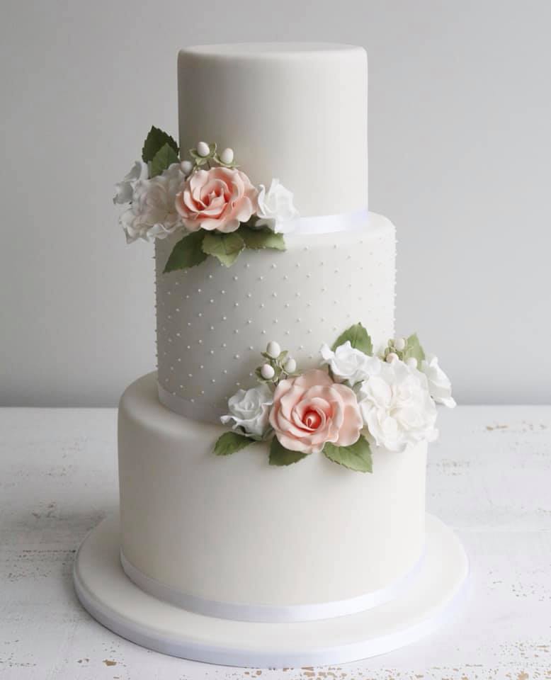 Three Tier Fondant Wedding Cake Peach Flowers