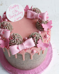 Pink Bows & Butterflies Drip Cakes
