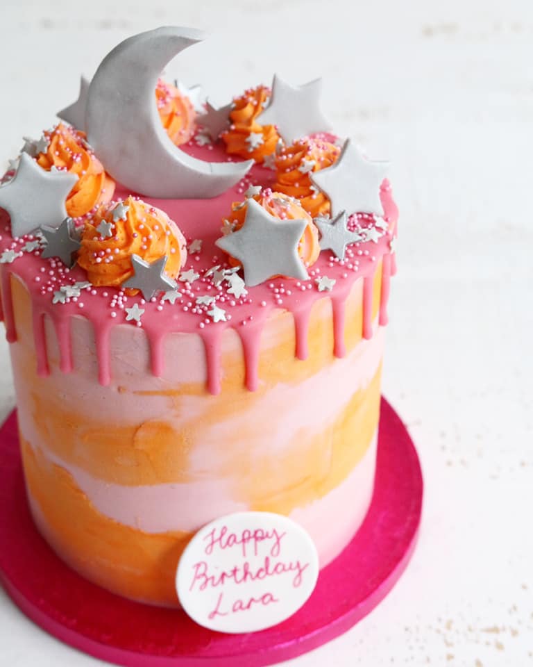 Pink Moon & Stars Buttercream Drip Cake