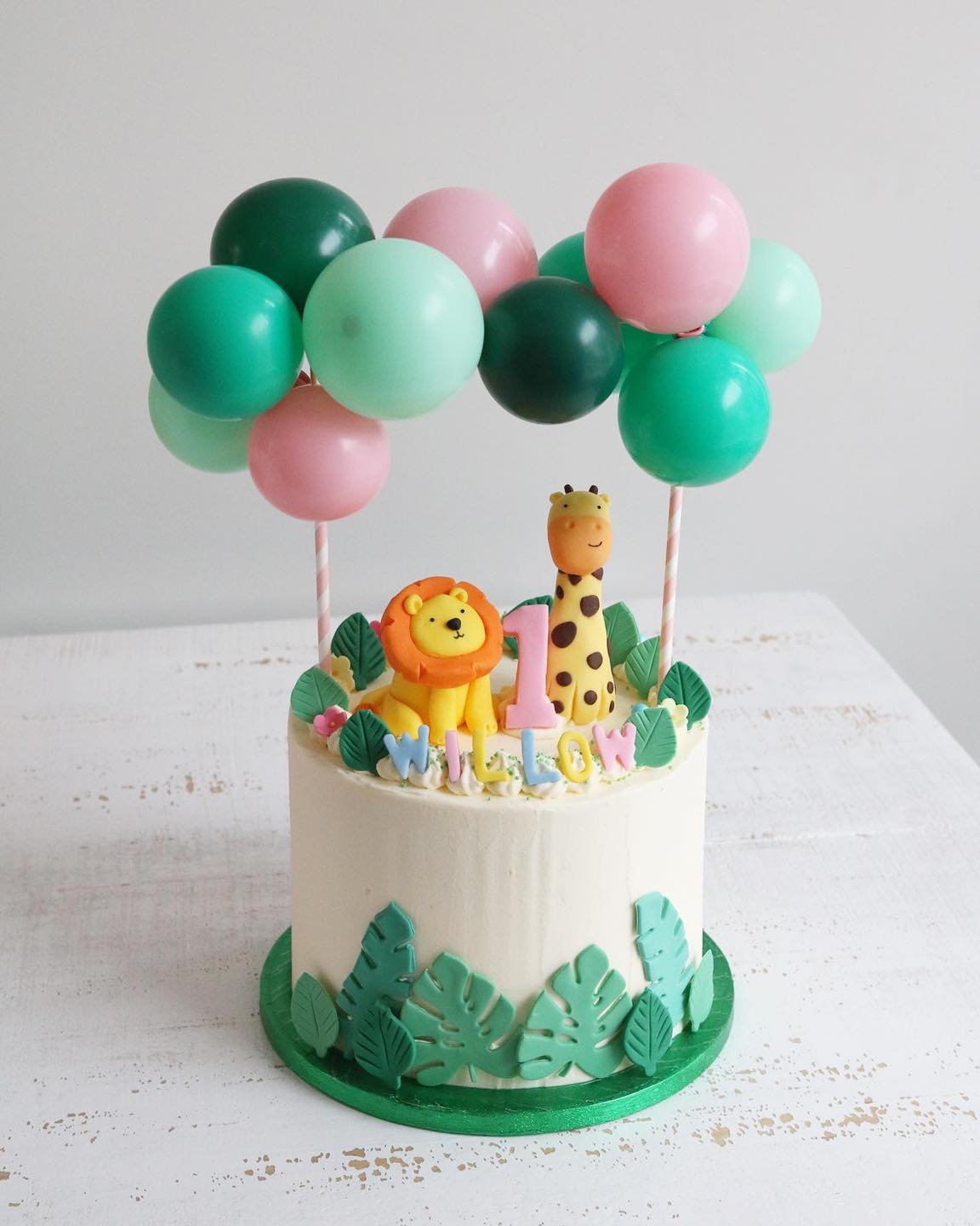 Jungle Safari Animal Balloon 1st Birthday Cake
