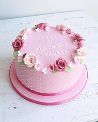 Pink Roses First Birthday Cake