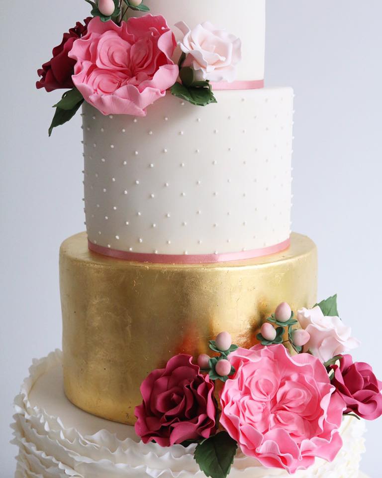 Pink and Gold Wedding Cake Close Up