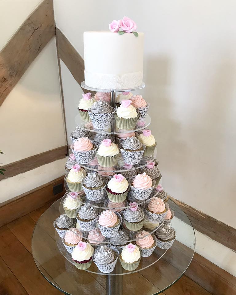 Wedding Cupcake Tower in Pink and Grey