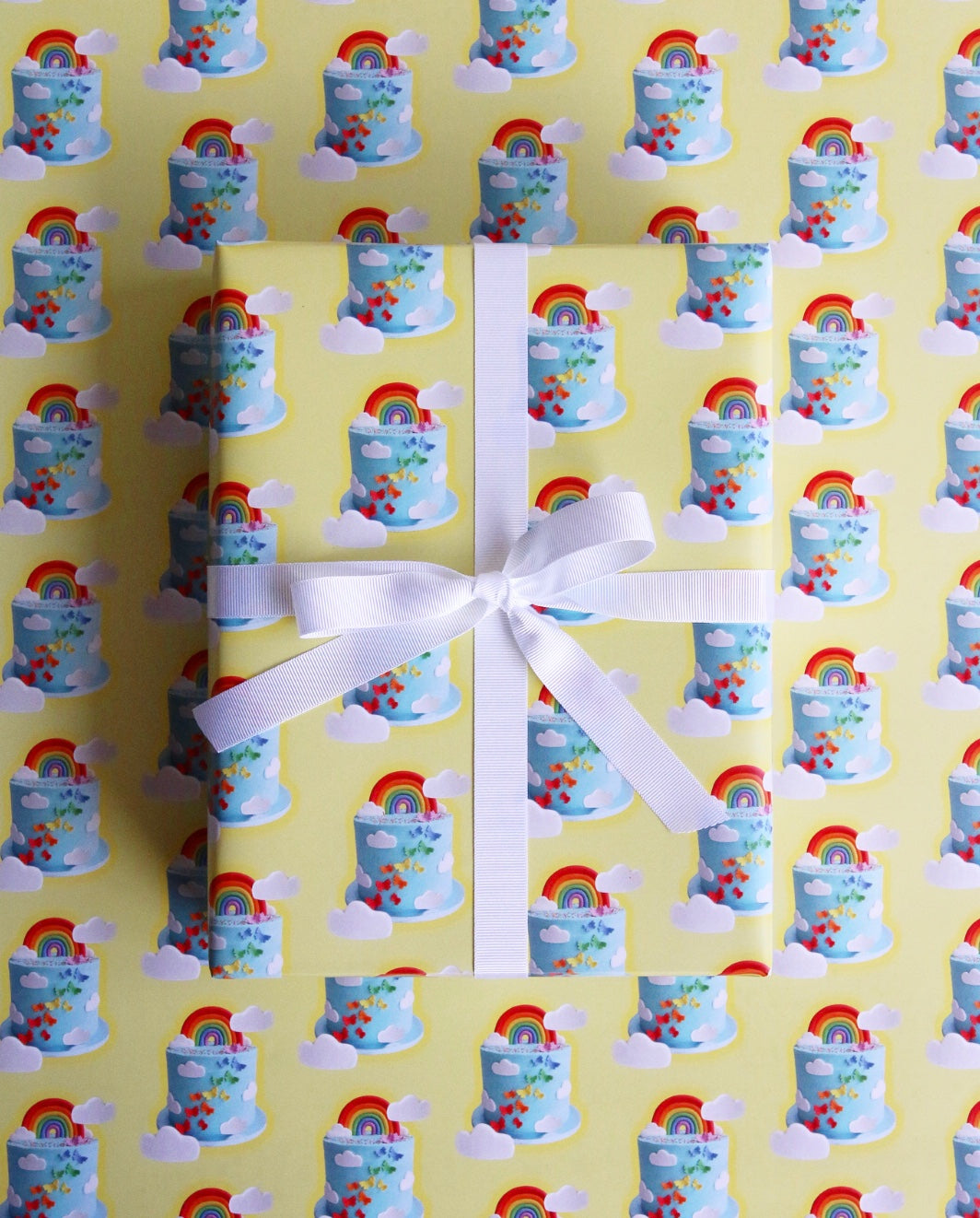 Rainbow Cake Wrapping Paper tied with Ribbon