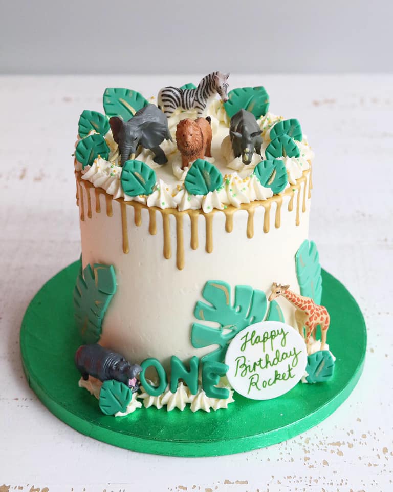 Safari Animal Leaf Drip Cake