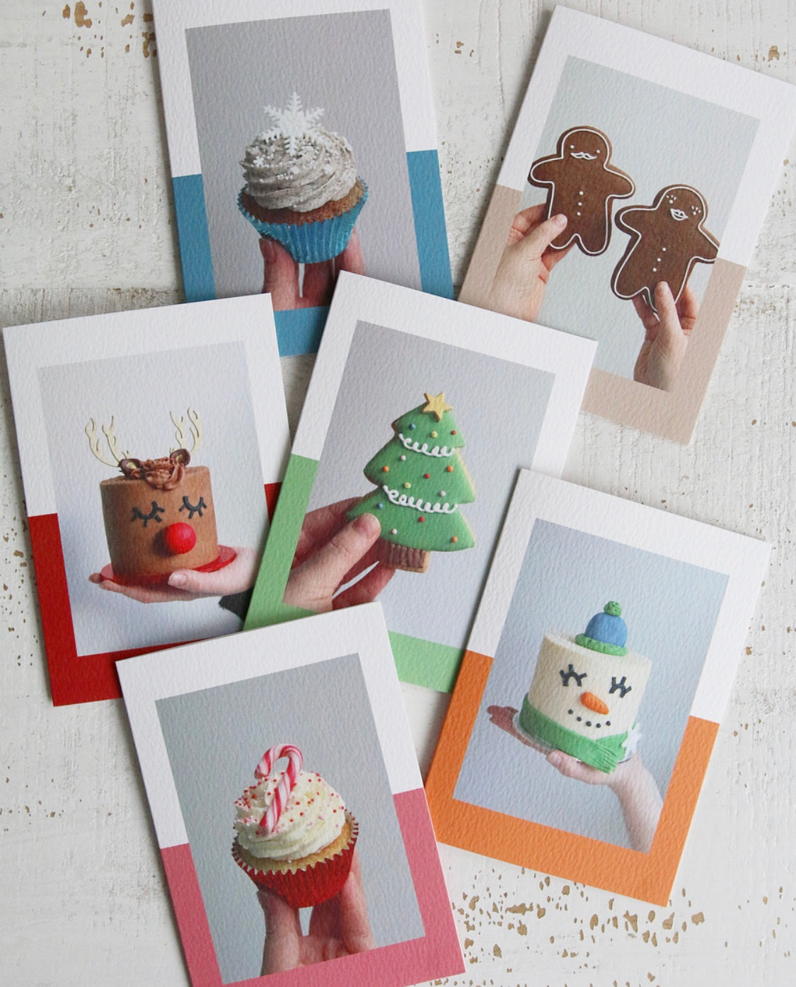 Selection of Christmas Cards with Photos of Cakes, Cupcakes and Biscuits