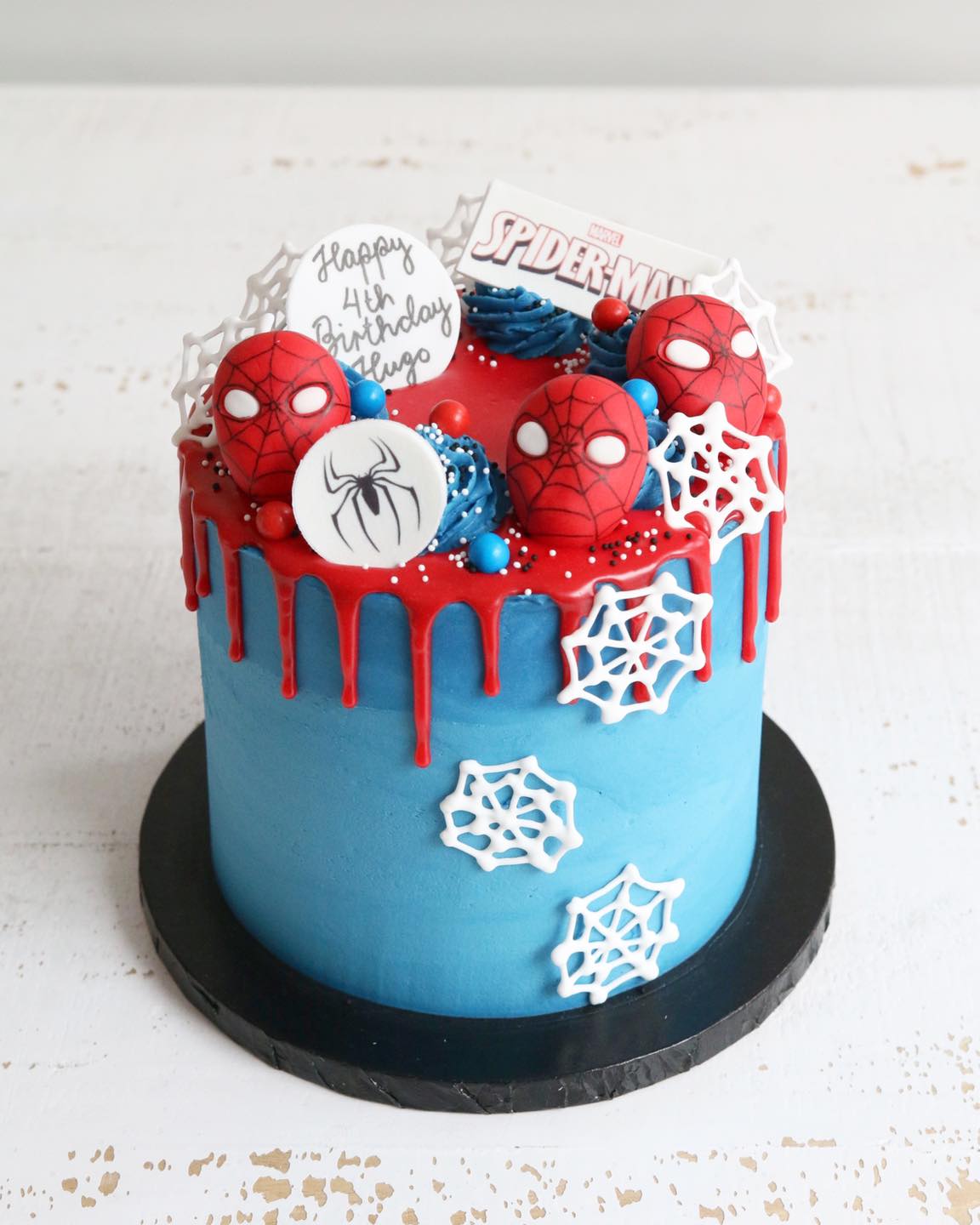 Blue & Red Spiderman Drip Cake