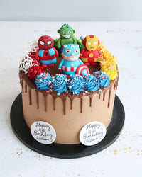 Superhero Figure Drip Cake - Captain America, Iron Man, Spiderman, Hulk