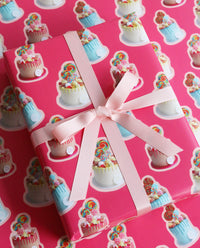Sweetie Cake Pink Wrapping Paper tied with Ribbon At angle