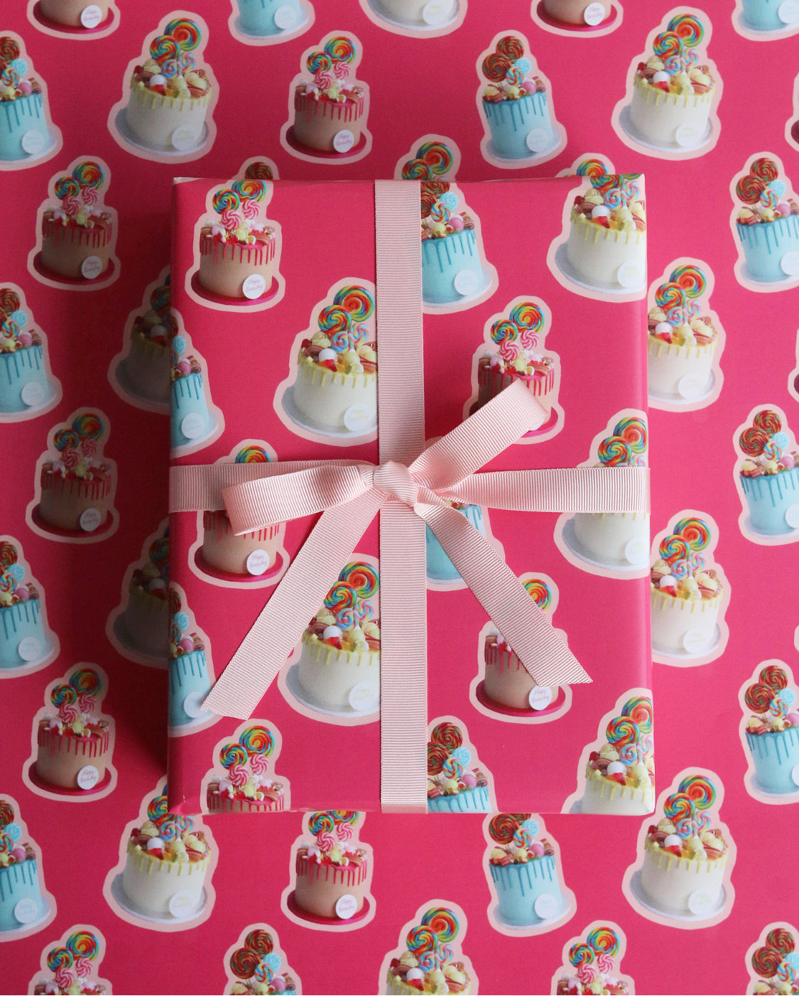 Sweetie Cake Pink Wrapping Paper tied with Ribbon