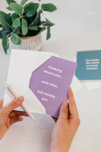 Thinking About You And Cake Card Holding in Envelope with Pen