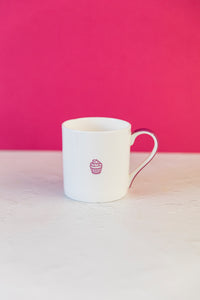 This Calls For Cake Mug Pink Handle Back Cupcake Logo