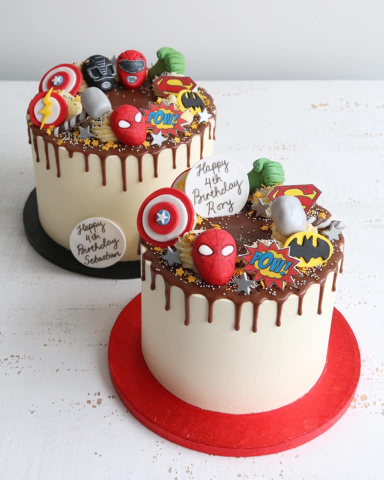 Two Superhero Drip Cakes