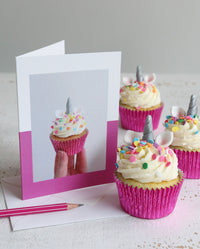 Unicorn Cupcake Photo Card with Cupcakes