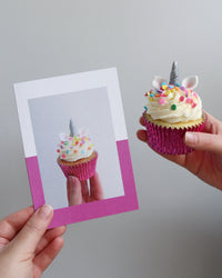 Holding Unicorn Cupcake Photo Card & Cupcake