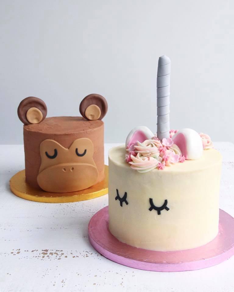 Unicorn and Monkey 1st Birthday Cakes