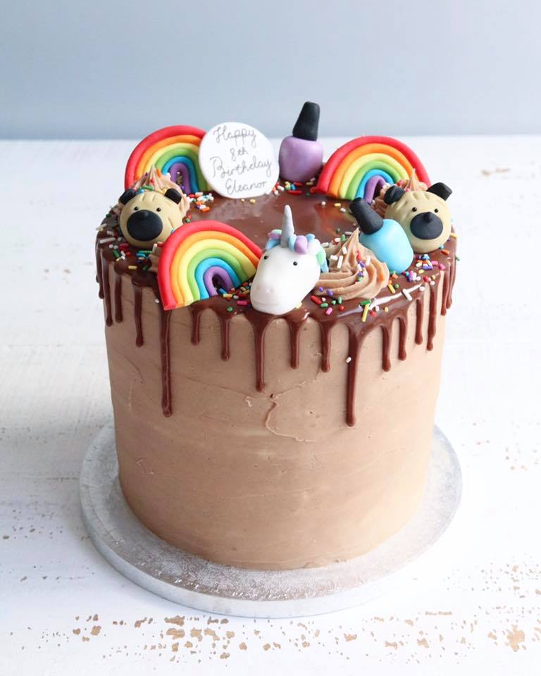 Unicorns Rainbows Pugs Nail Varnish Kids Birthday Cake