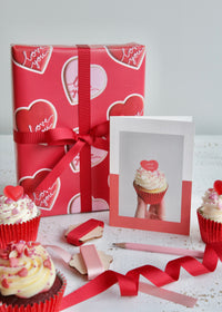 Valentine's Love You Biscuit Wrapping Paper with Love You Cupcake Card