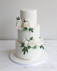 White Wedding Cake with White Flowers
