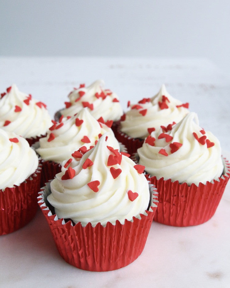 Red Velvet Cupcakes with Red Heart Sprinkles