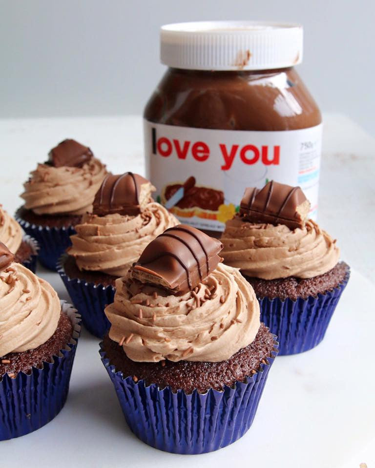 Nutella Cupcakes topped with Kinder Bueno